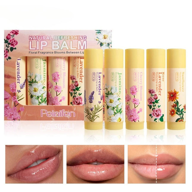 5pcs Lip Balm Set Rose Chrysanthemum Fragrance Moisturizing Lip Mask Lip Care Autumn and Winter Moisturizing Lips Hydrating