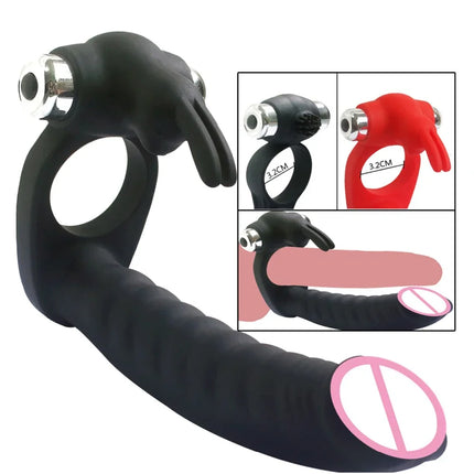 7 Speeds Penis Vibrating Ring Double Penetration Strong Dildo Anal Beads Butt Plug Rabbit Vibrator Clitoris Sex Toys for Couple
