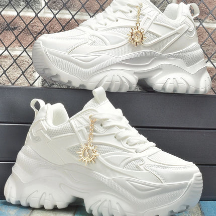 Women's four seasons fashion casual non-slip platform booster sports shoes women's high water platform pure white high heels