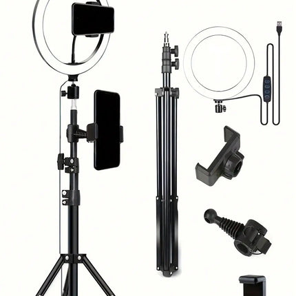 110cm tripod stand+O-clip, equipped with 10 inch live streaming ring fill light and selfie live streaming artifact