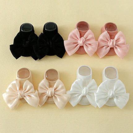 0-12 Months Cute Baby Girls Bow Socks, Newborn Baby Ankle Boat Socks Soft Fashion Non-Slip Infant Toddler Cute Gift Set 4 Pairs