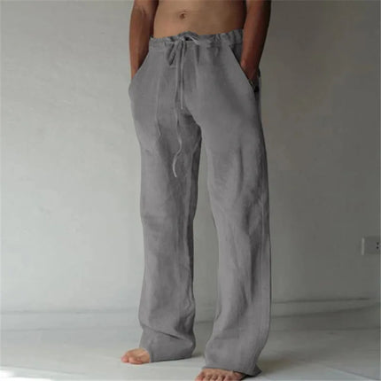 2026 summer men's cotton and linen oversized wide leg pants, men's artistic style elastic waist solid color casual loose pants ﻿