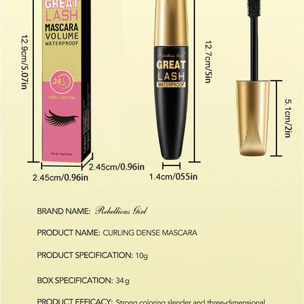 Rebellious Girl 24Hour Mascara 10ml, Long-Lasting Wear, Smudge-Proof, Volumizing Lash, Waterproof, Eye Makeup Essential