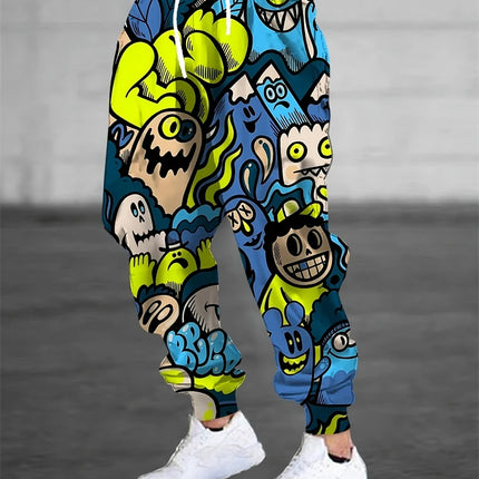 2025 New Men's Building Block Print Casual Pants Hip-Hop Street Style Drawstring Sweatpants Outdoor Fashion Men Drawstring Pants