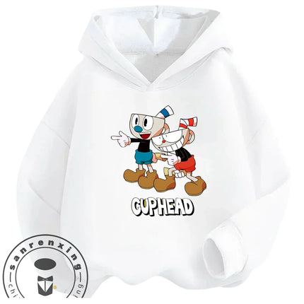 3-14Y Boys Girls Cuphead Hoodie Autumn Winter Cute Kawaii Cartoon Street Hot Fashion Outdoor Casual Trendy Cozy