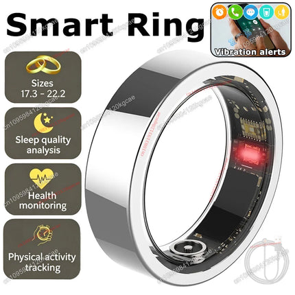 Smart Ring Vibration Alerts for Incoming Calls, Messages Heart Rate Monitor IP68 Waterproof Multi-sport Mode Smartring Man Women