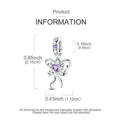 925 Sterling Silver Inlaid Heart-Shaped Beads & Rose Dangle Charm Fits Snake Bracelet Boutique Necklace Purple Pendant Gift