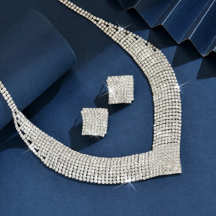 3PC Women's Fashion Geometric Diamond Necklace Earrings Jewelry Set Suitable for Wedding, Party, Festival Gifts-8540