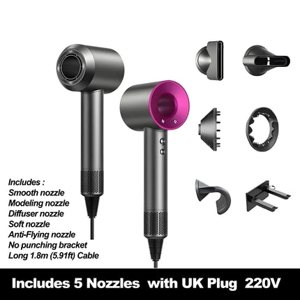 High-Speed Negative Ions Hair Dryer, Upgraded Model, Quiet, High Airflow, Constant Temp, Lightweight, Multi Nozzles in Gift Box