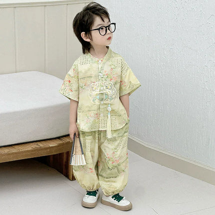 Summer Short Sleeve Two-piece Set Kids Clothes Casual Boy Outfit Baby Tang Style Fashion Children's Sets Hanfu Suit Boys Costume
