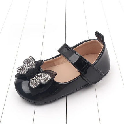 Casual Cute Rhinestone Bowknot Decor Mary Jane Shoes For Baby Girls, Lightweight Non-slip Walking Shoes For Spring And Autumn