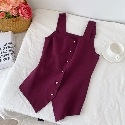 Women's Knitted Slim Fit Vest Summer 2025 Svel Top Single Button Design Versatile Inner and Outer Wear Commute Sle