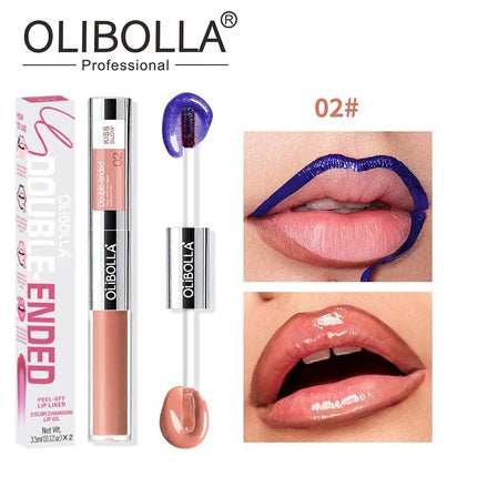 Double-headed Peel Off lip Tints/Stains Plump Lip Gloss Natural Waterproof Non Stick Cup Soft Nude Brown Tattoo Lip Liner Makeup