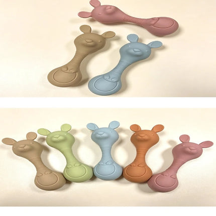 Food-Grade Silicone Baby Rattle Toy Set (Big Kangaroo, Bunny & Deer), Biteable for Baby Grasping Training
