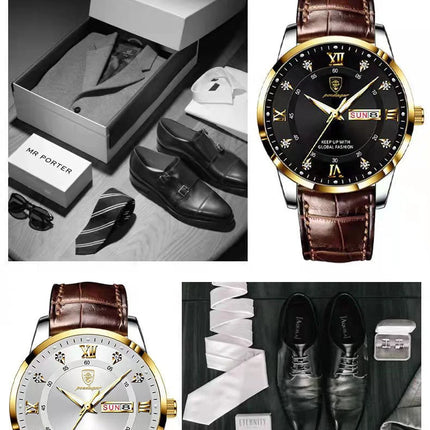 POEDAGAR Casual High Quality Men Watch Waterproof Luminous Leather Original Man Wristwatch Quartz Business Watches For Men Reloj