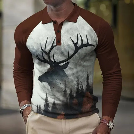 Men's 3D Printed Retro Plaid Pattern Golf Shirt Long Sleeve Polo Shirt Business Casual Formal Button Collar Autumn and Winter