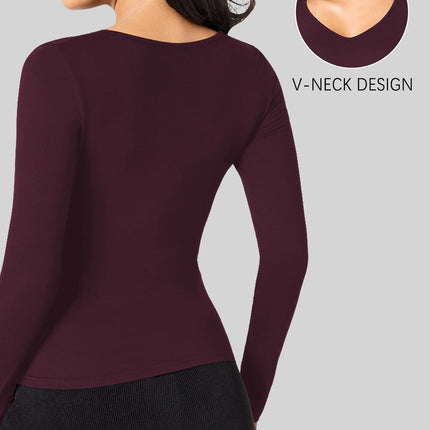 Women's Long Sleeve T-Shirt. Super Soft Workout Running Yoga Athletic V-Neck Tee