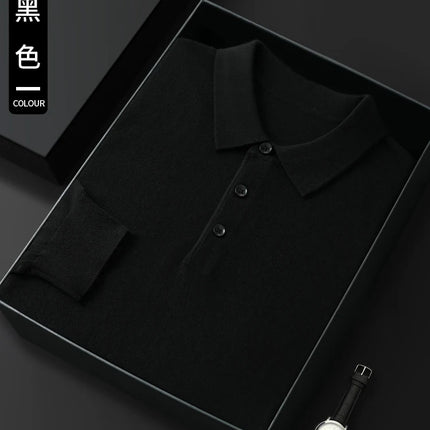 High quality worsted  spun collar wool sweater men's spring and autumn business polo sweater thin long sleeved knitted T-shirt