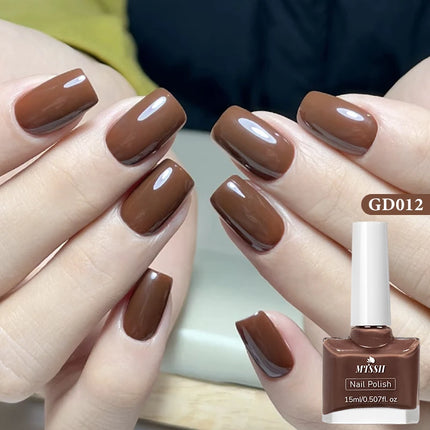 2Pcs/Set 15ml Red Brown Glass Bottle Gel Nail Polish Set NoWipe Top Soak Off UV LED Nail Lacquer Glitter Color Art Nail Polish