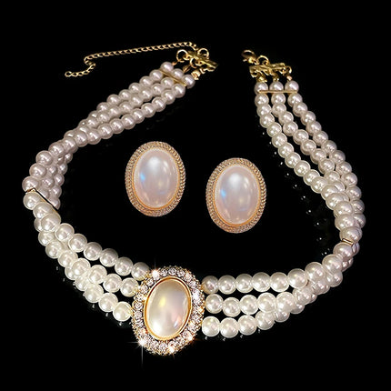 AINAMEISI 3pcs Fashion Bridal White Multi-Layer Imitation Pearl Necklace Set Dress Wedding Accessories