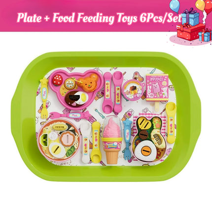 New 6PCS&Plate Set, Strawberry Food Pudding Feeding Toy, Desktop Ornaments Models, Role-Play & Early Learning Set For Kids Girls