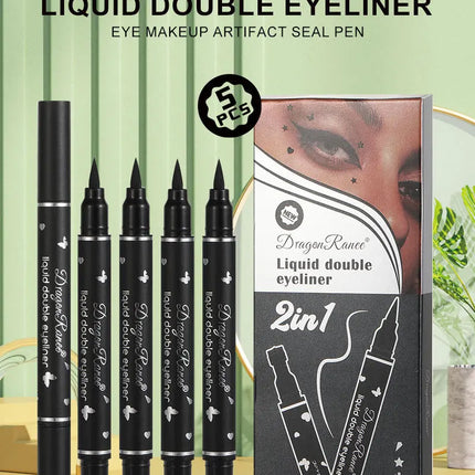 Dragon Ranee 5PCS Waterproof Eyeliner Stamp Pen Set Black Liquid Star Quick Dry Double Headed Eye Liner Makeup Cosmetics