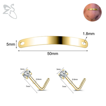 ZS 1 Set 24/30/35/40/45/50MM Stainelss Steel Nose Piercing For Men Women Punk Adjustable Nostril Bridge Piercings Body Jewelry
