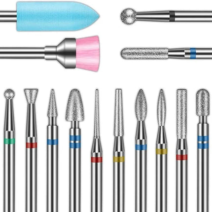 13PC Nail Polish Head Milling Cutter Set, Used for Nail Beauty Deburring Gel Dead Skin, Automatic Polishing Machine Accessories