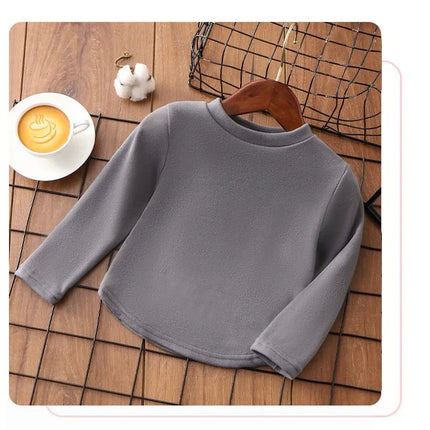 1pcs Autumn Winter Children's T-Shirts Solid Color Warm Tops Kids Round Neck Long Sleeve Base Shirt Boys Girls Tshirts Clothes