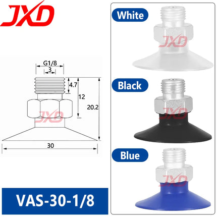 JXD Vacuum Suction Cup for Industrial Manipulator: VASB-30-1/8, Silicone Suction Nozzle VAS-15-1/8, Metal Fitting Suction Cup