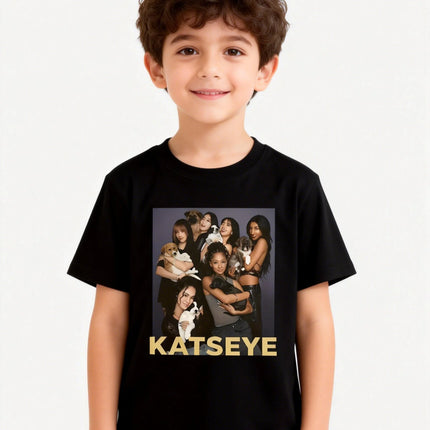 KATSEYE Printed Design T-Shirt Casual Short Sleeve Crew Neck Suitable for Children Men and Women Cotton Top