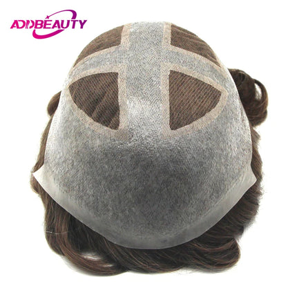 HD Lace PU Men Toupee Swiss Lace Indian Human Hair Wigs for Man 0.08-0.1cm PU Thin Skin Real Human Hairpiece Natural Hair Sytsem