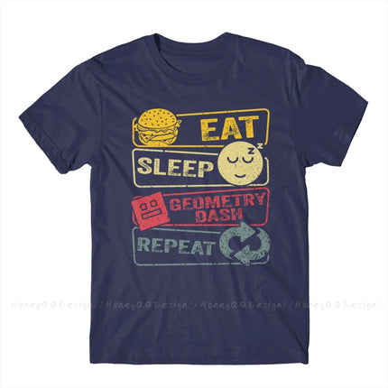 Geometry Dash Repeat Retro Vintage Print Cotton Shirt Hombre Geometry dash Men Streetwear Adult Tee Unisex O Neck Women T-Shirt