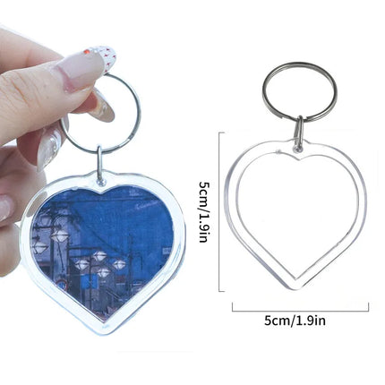 1/50Pcs DIY Transparent Acrylic Keychains Blank Photo Frame Insert Photo Split Key Pendant Key Holder Couple Anniversary Gifts