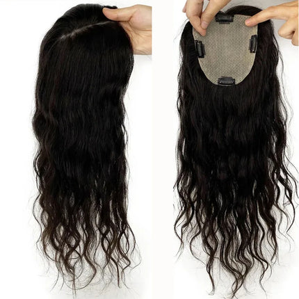 Human Hair Silk Base Topper with 4 Clips In Hair Toupees Virgin Hair Loose Wavy Fine Hairpiece Toupee For Women