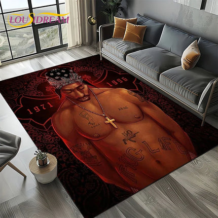 Rapper Eminem Tupac 2pac Hip-Hop Rap God Carpet Rug for Living Room Bedroom Home Sofa Decoration, Area Rug Non-slip Floor Mat