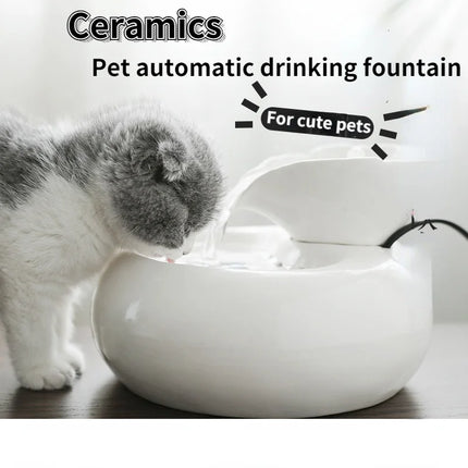 Pet Cat Fountain Ceramic Automatic Water Fountain Indoor Bowls for Cat Drinker Leaf Dispenser Circulating Filter Active Spring