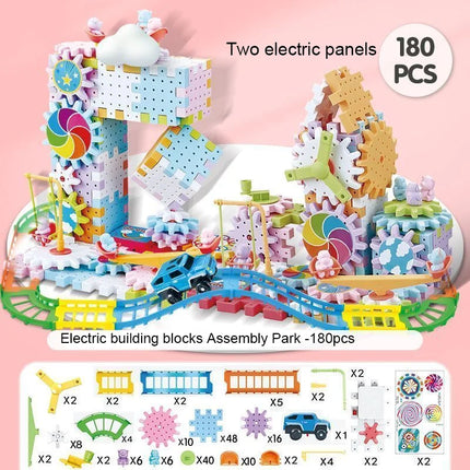Electric Gear Building Toy Set Motorized Spinning Gears Set Gear Rail Car Big Building Blocks STEM Construction Toy Set