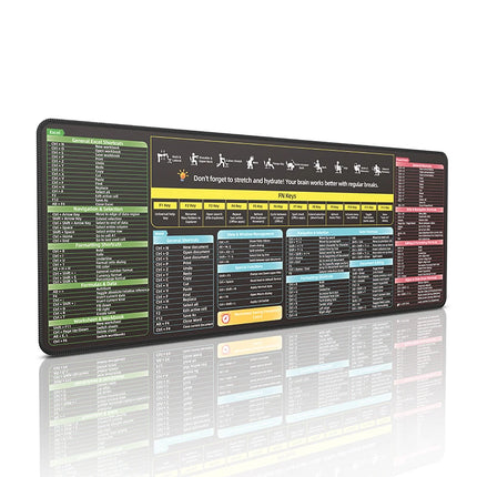 Excel Shortcut Keys Mouse Pad - Extended Large XL Cheat Sheet Gaming Mousepad Non-Slip  PC Office Spreadsheet Keyboard Mat