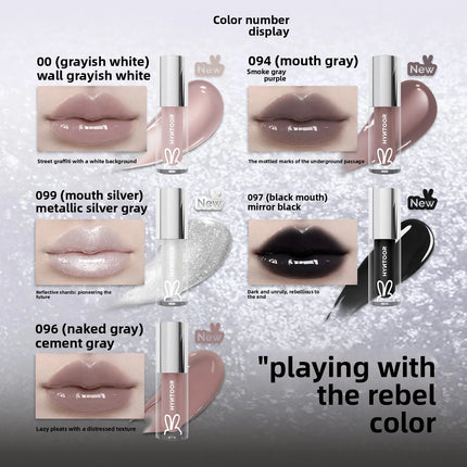 HYNTOOR Playful Rebellious Lip Gloss Planet  Mouth Black Mouth Silver Mouth Gray Lip Oil Mirror Water Gloss