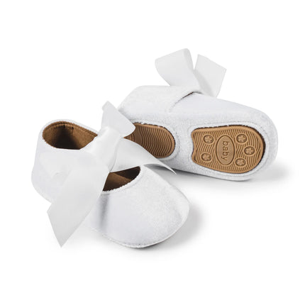 Newborn Baby Girls Dress Shoes Bowknot Ribbon Princess Infant Toddler Rubber Non-slip Flat First Walkers Crib Shoes Mary Jane