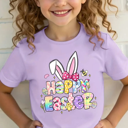 2026 Happy Easter T-Shirt for Girls Bunny Cute Rabbit Ear Letter Graphic Summer Tee Boys Girls Short Sleeve Children's Clothing