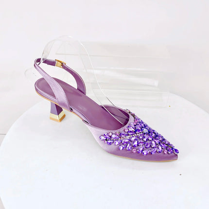 INSIGHTLINK Sky blue/Green/Gold/Purple Rhinestones High Heels Sandals With Clutch Bags For Wedding Party Lady Shoes And Bag Set