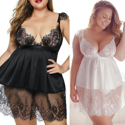 XL-6xl Plus Size Women Sexy Lingerie Lace Bra Low-cut Seductive Underwear Open Crotch Nightdress   Erotic Badydolls Costumes