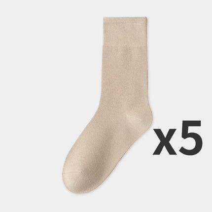 5 Pairs Set Cotton Socks Medium Tube Knitted Loose Long Soft Solid Color Crew Casual Sock Black White Breathable Spring Autumn