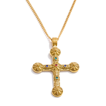 Yhpup Statement Stainless Steel Zircon Cross Pendant Vintage Necklace Arrivals 18K Golden Plated Fashion Classic Jewelry
