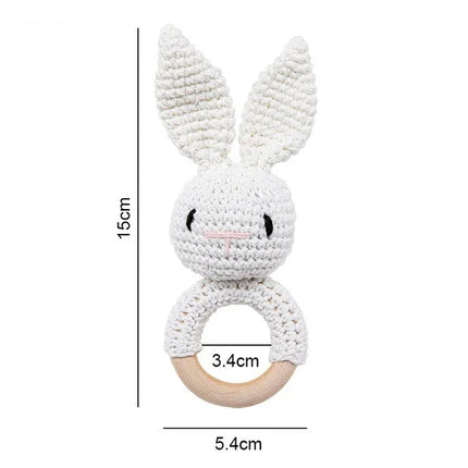 Handmade Crochet Animal Rattle Set Natural Beech Wood Ring Built in Bell Sound Teething Relief Fine Motor Skills Baby Toys Gift