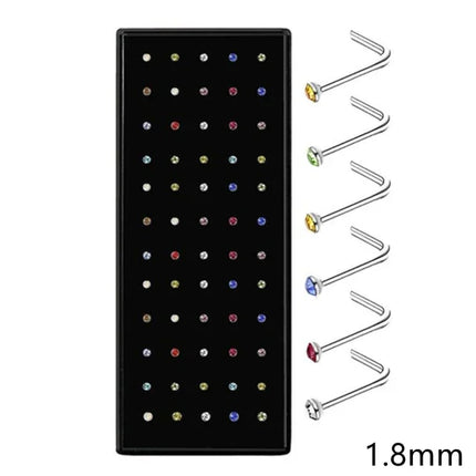 Fashion Crystal Stainless Steel Nose Stud Piercing for Women Hypoallergenic 1.8mm Nose Ring Straight/L/Screw Shaped Body Jewelry