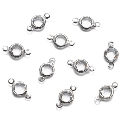 10pcs/lot Stainless Steel Crystal Round Double Ring Pendants for DIY Bracelet Necklace Beads Jewelry Making Accessories