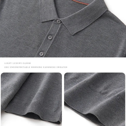 100% Lyocell men's T-shirt casual solid color knitted pullover short sleeved loose POLO collar Tees Pull on vest Tops